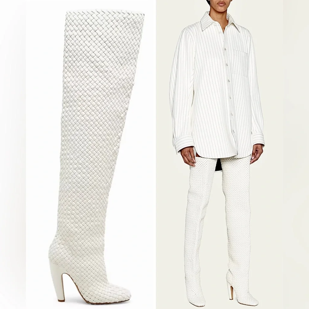 Bottega Veneta Canalazzo Woven Leather Over-the-Knee Intrecciato Boots